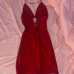 Elegant Red Halter Dress